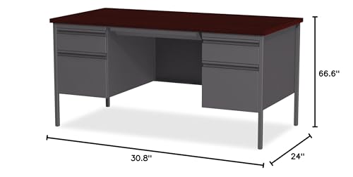 Lorell Fortress 60" Double Pedestal Desk, Walnut/Black