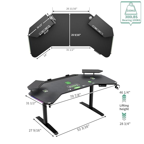 JWX 71" Dual Motor 4-Leg Standing Gaming Desk with LED