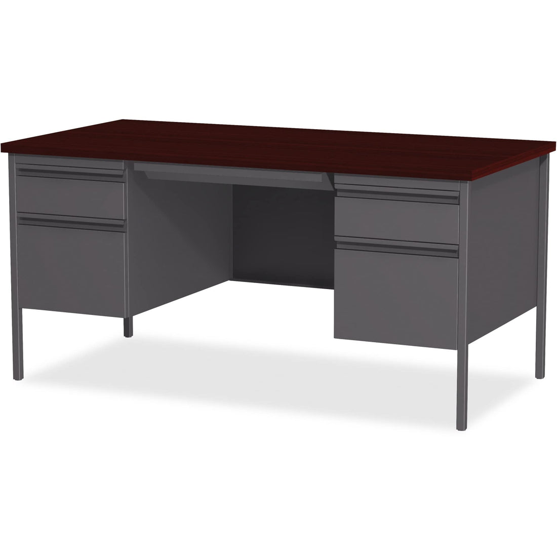 Lorell Fortress 60" Double Pedestal Desk, Walnut/Black