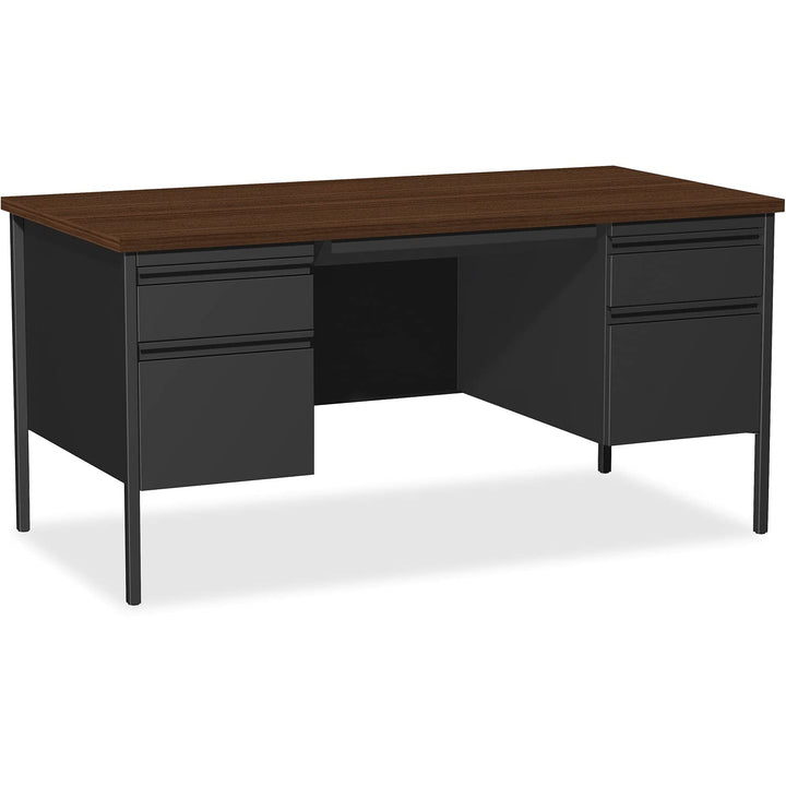 Lorell Fortress 60" Double Pedestal Desk, Walnut/Black