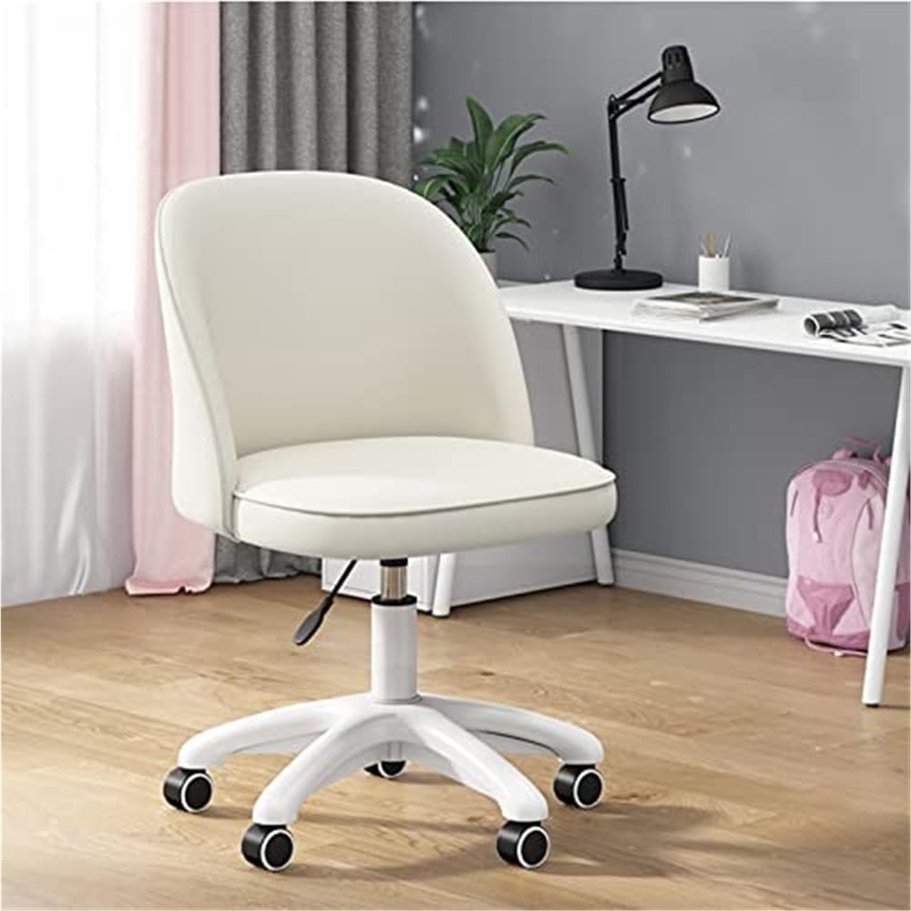 PU Leather Swivel Vanity Desk Chair, White