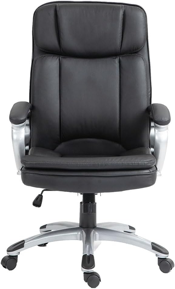Black Leather Ergonomic Swivel Office Chair with Armrests