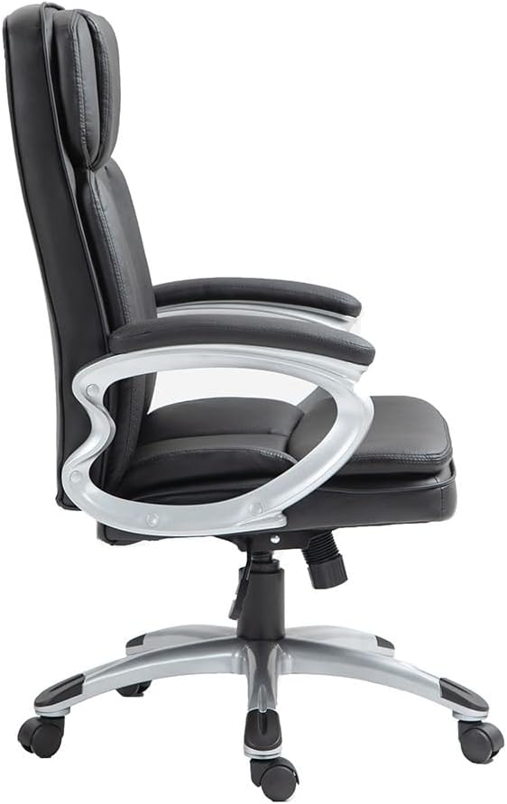 Black Leather Ergonomic Swivel Office Chair with Armrests