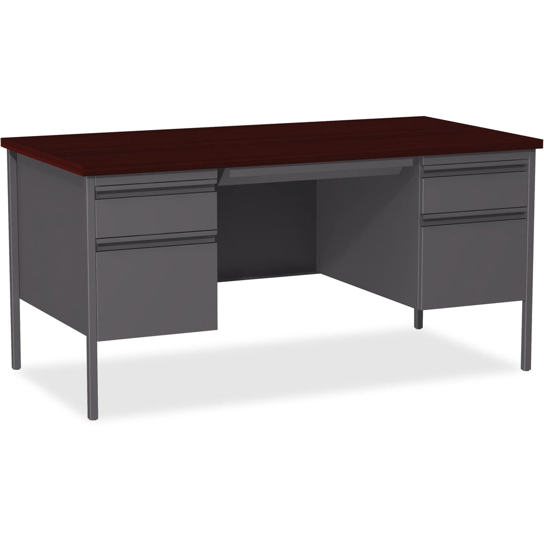 Lorell Fortress 60" Double Pedestal Desk, Walnut/Black