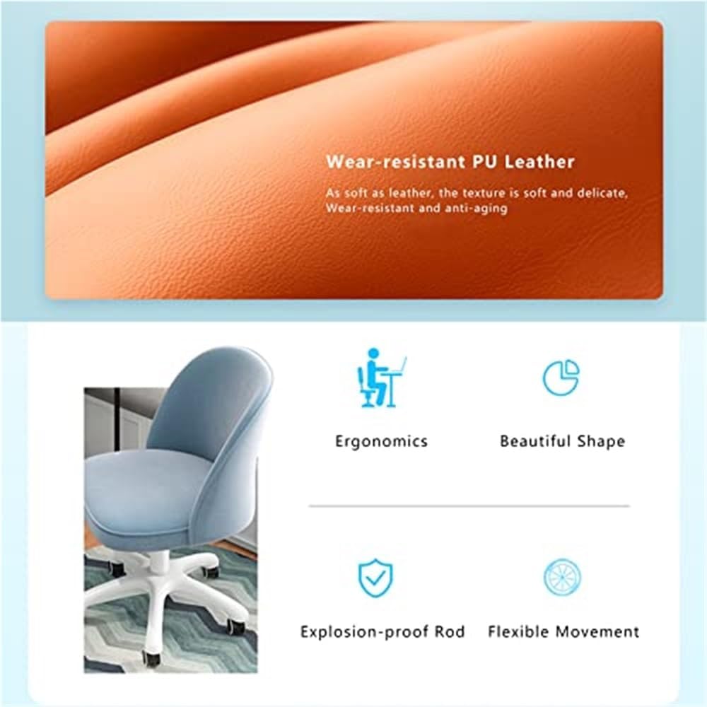 PU Leather Swivel Vanity Desk Chair, White