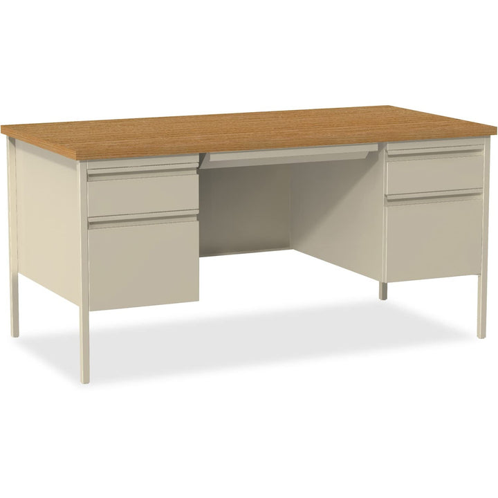 Lorell Fortress 60" Double Pedestal Desk, Walnut/Black