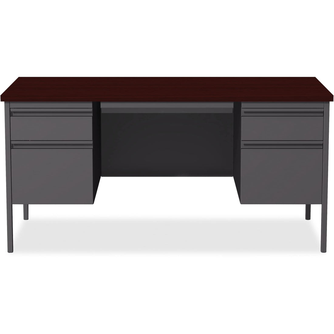 Lorell Fortress 60" Double Pedestal Desk, Walnut/Black
