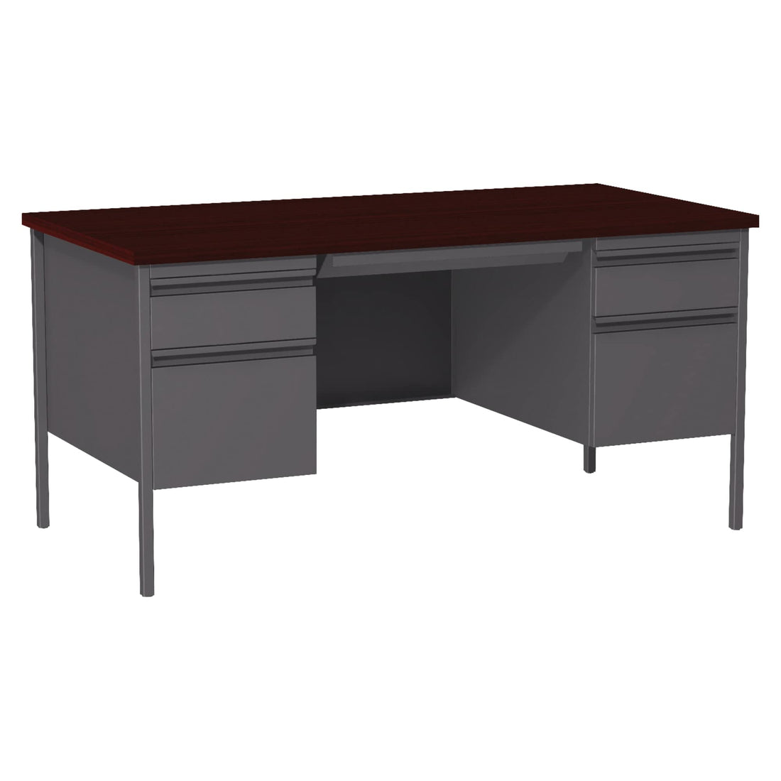 Lorell Fortress 60" Double Pedestal Desk, Walnut/Black