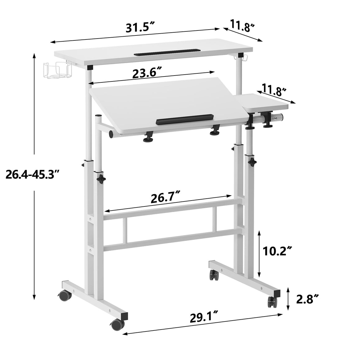 soges Rolling Standing Desk with Wheels, Oak