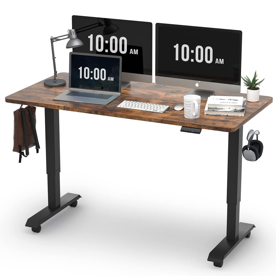 Monomi 63"x28" Electric Standing Desk, Rustic Brown/Black