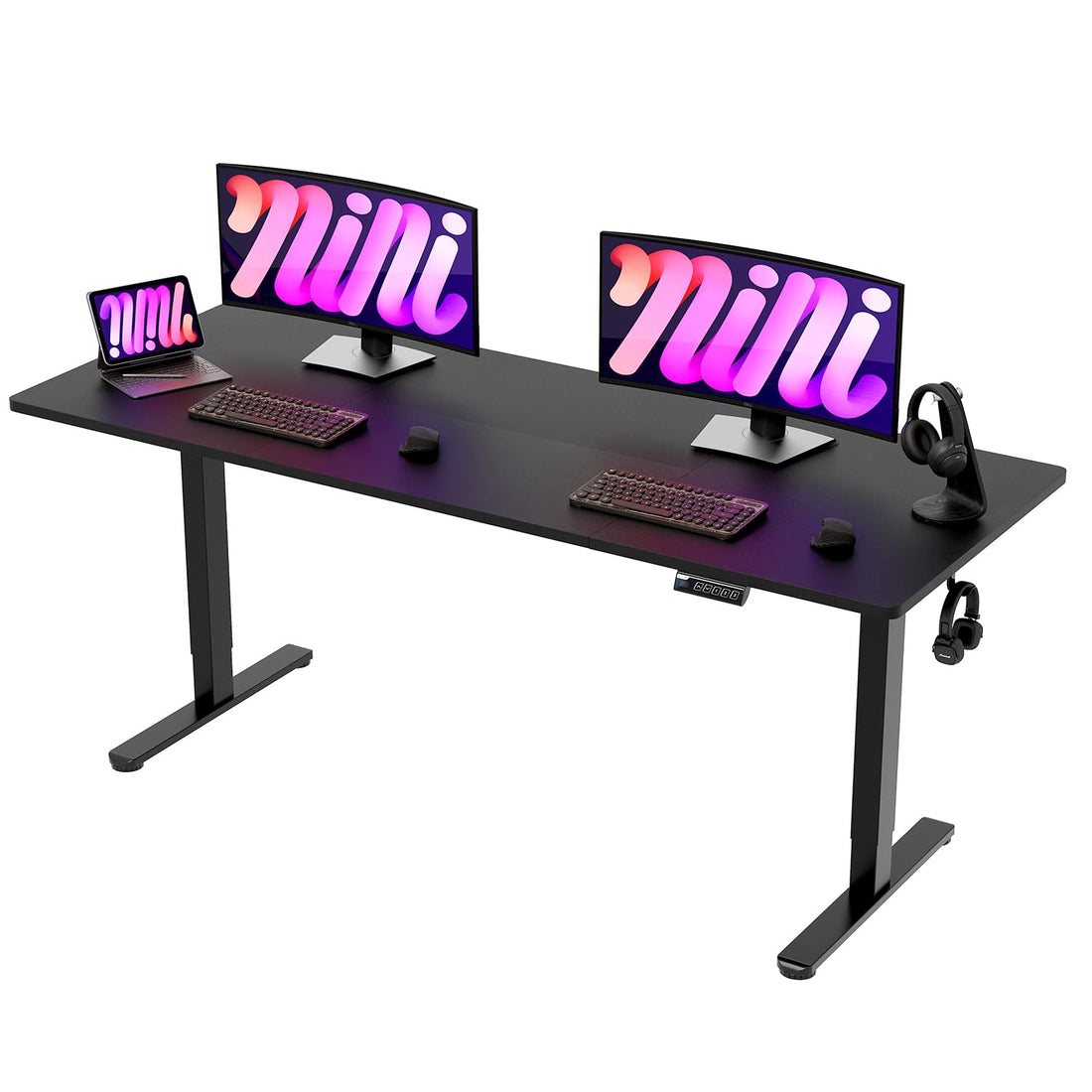 Monomi 63"x28" Electric Standing Desk, Rustic Brown/Black