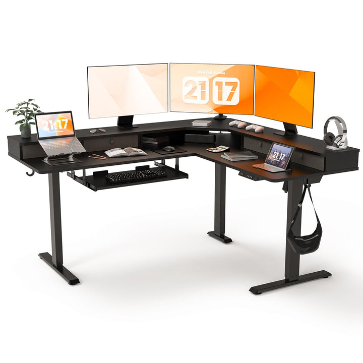 63"x55" L-Shaped Electric Height Adjustable Desk