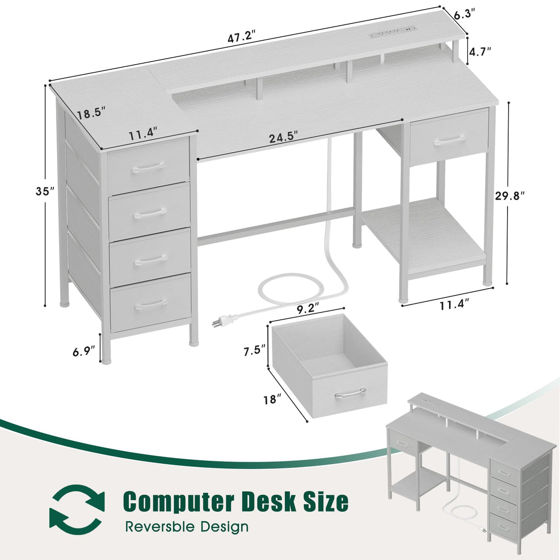 47" Gaming Desk with LED & Power Outlets, Black