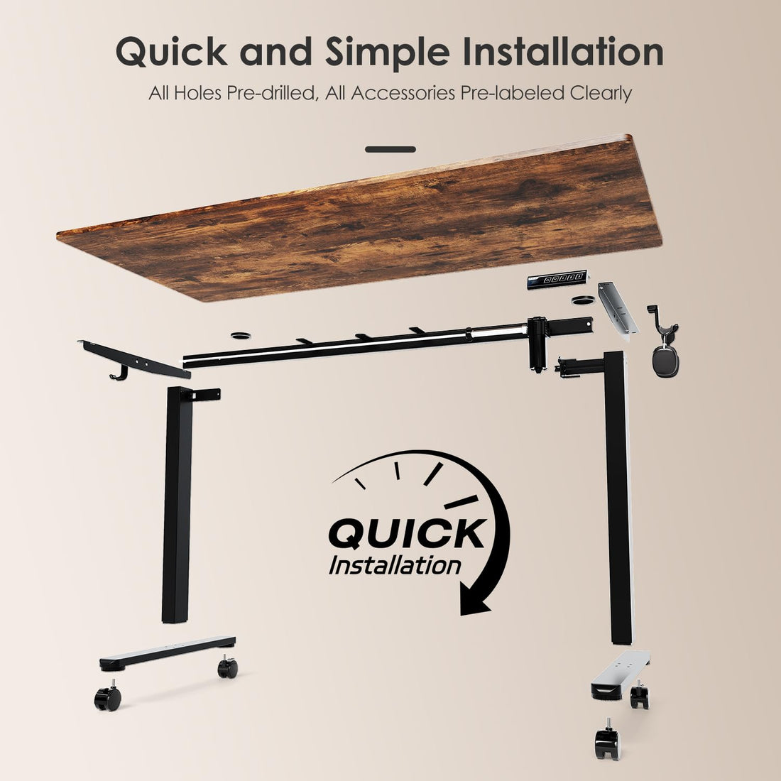 Monomi 63"x28" Electric Standing Desk, Rustic Brown/Black