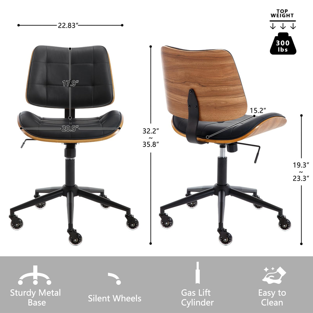 Armless Office Chair with Wheels, Beige