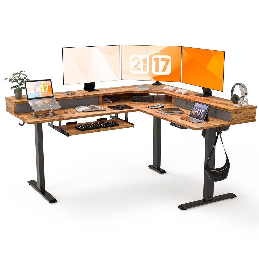 63"x55" L-Shaped Electric Height Adjustable Desk