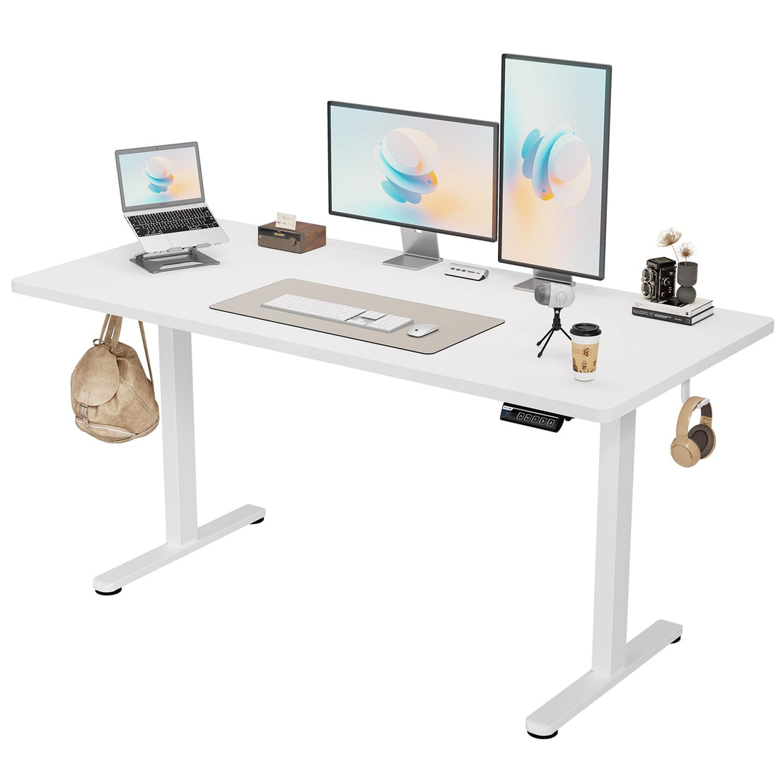 Monomi 63"x28" Electric Standing Desk, Rustic Brown/Black