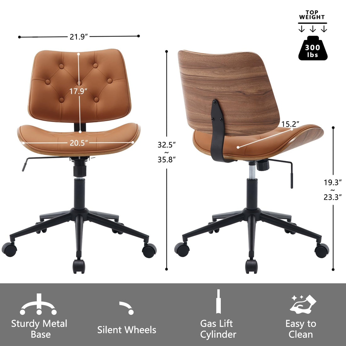 Armless Office Chair with Wheels, Beige