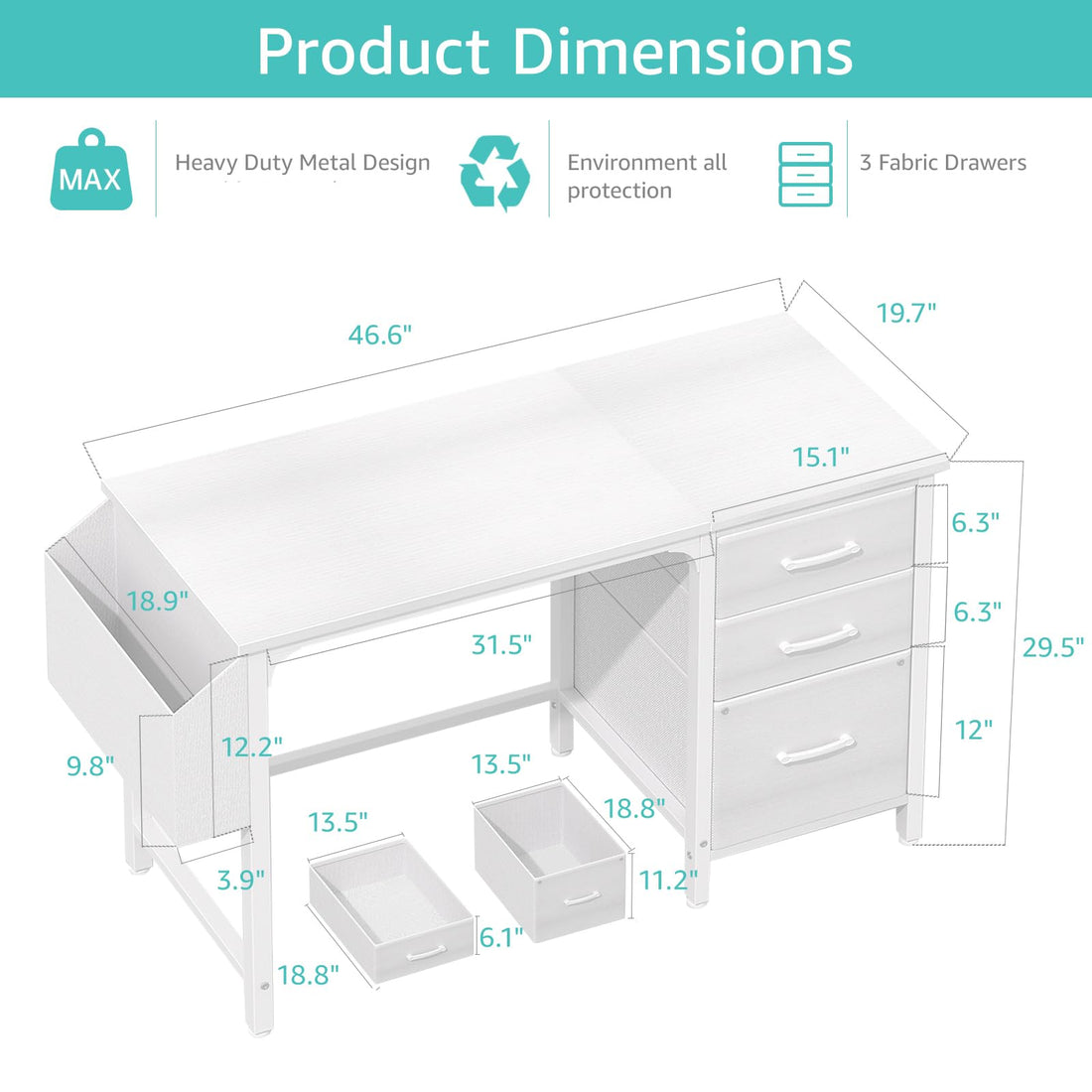 Lufeiya 47" Desk with Fabric Drawers, Rustic Brown