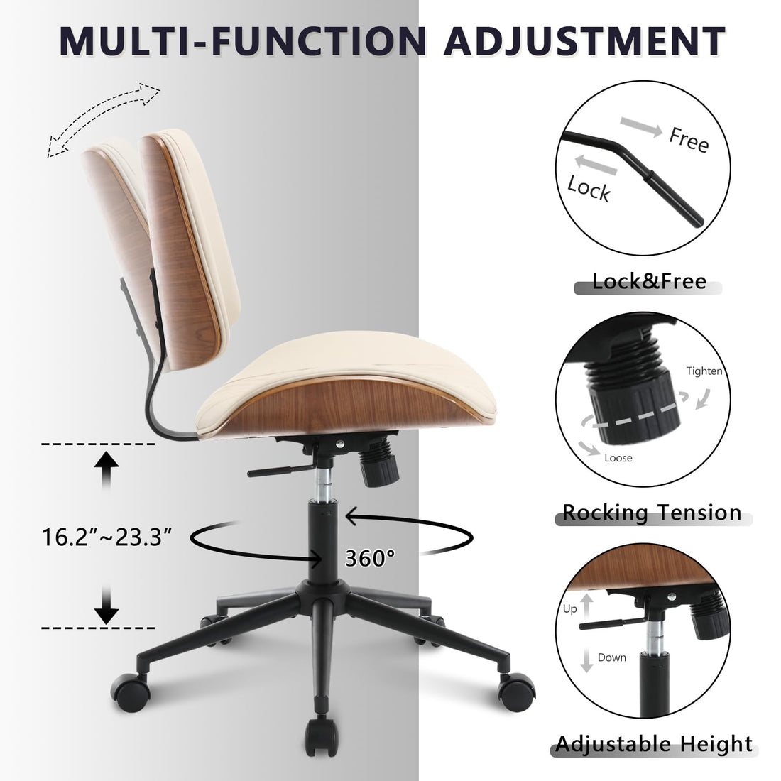 Armless Office Chair with Wheels, Beige