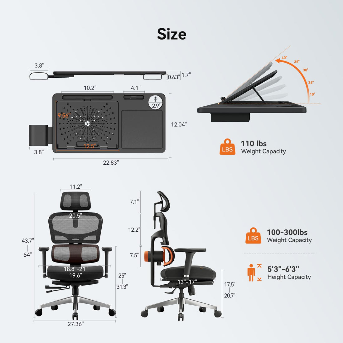 Newtral Ergonomic Office Chair with Footrest, Gray