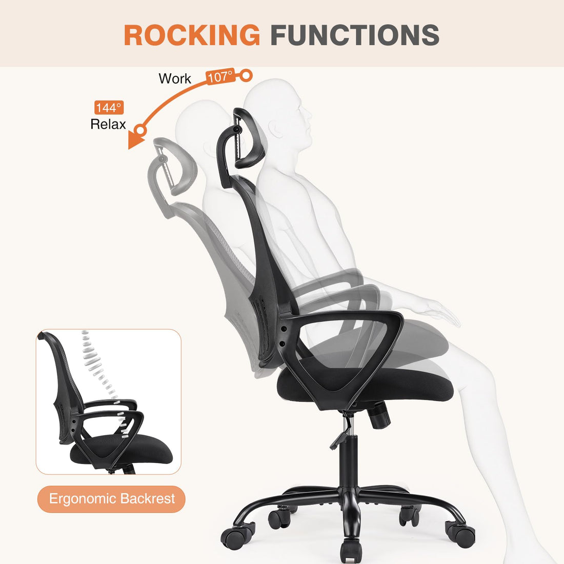 Sweetcrispy Ergonomic Mesh Office Chair, Black