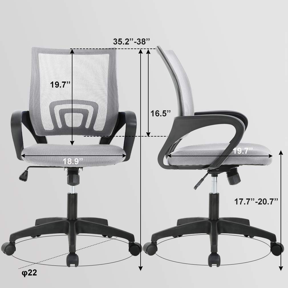 BestOffice Ergonomic Mid-Back Office Chair, Black