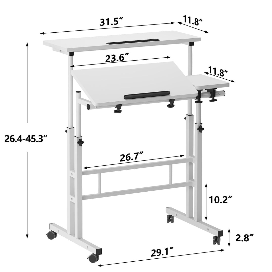 soges Rolling Standing Desk with Wheels, Oak