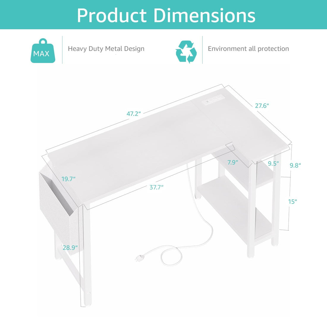Lufeiya 40" White L-Shaped Desk
