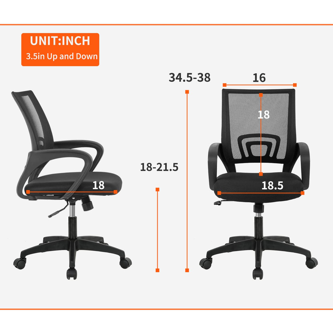 BestOffice Ergonomic Mid-Back Office Chair, Black