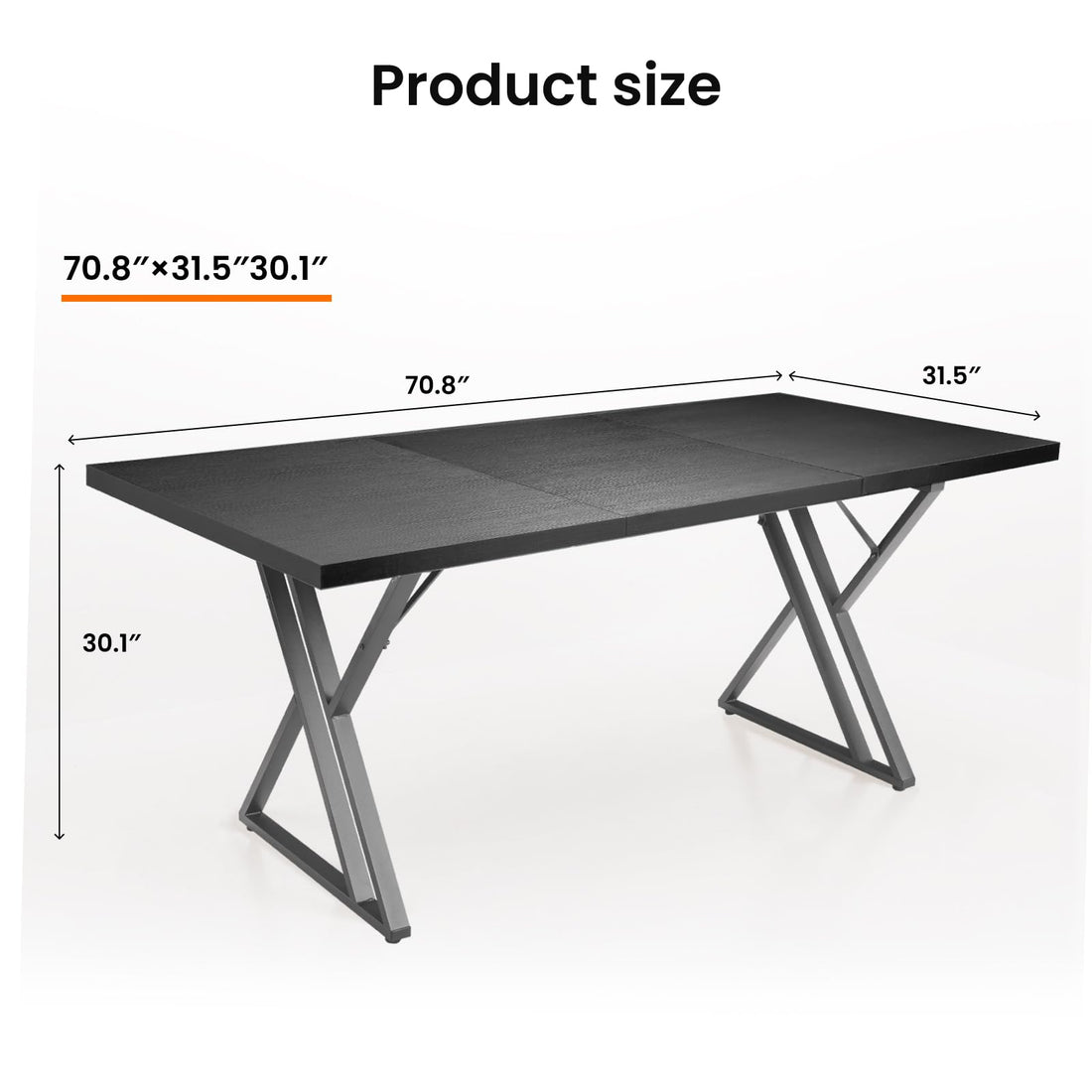 70.9" Executive Office Desk, Ash Black