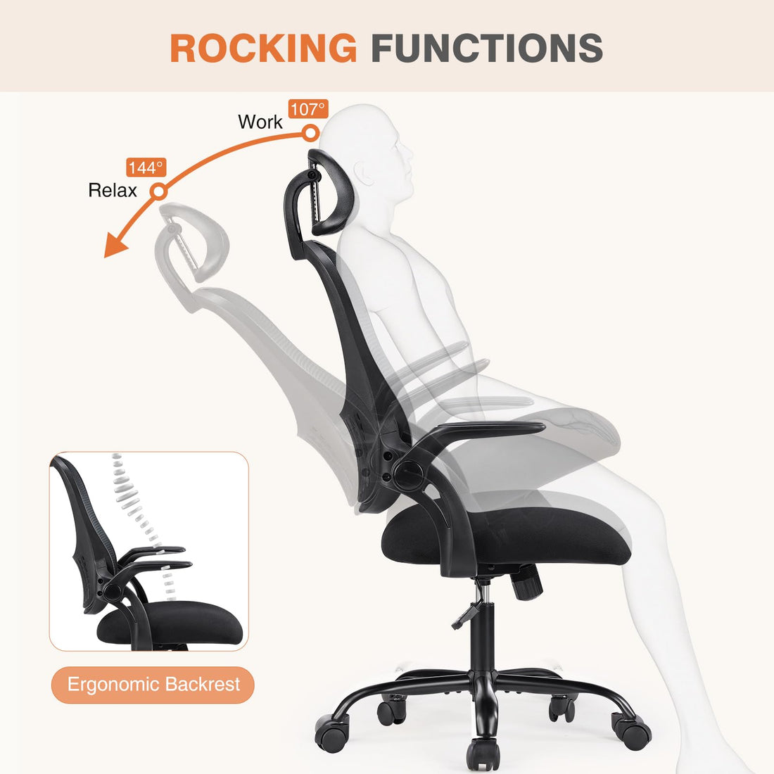Sweetcrispy Ergonomic Mesh Office Chair, Black