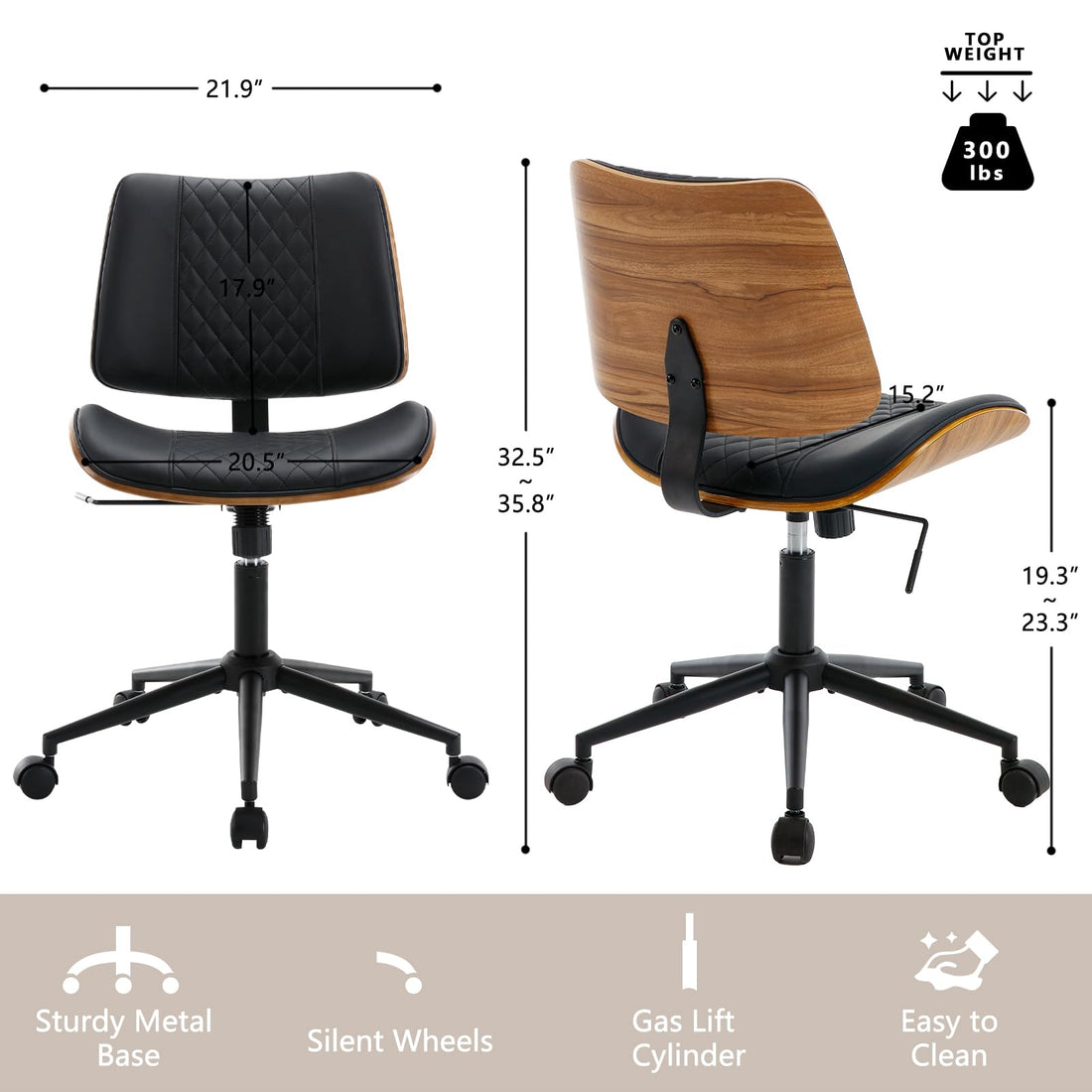 Armless Office Chair with Wheels, Beige