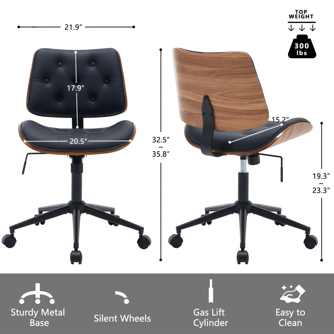 Armless Office Chair with Wheels, Beige