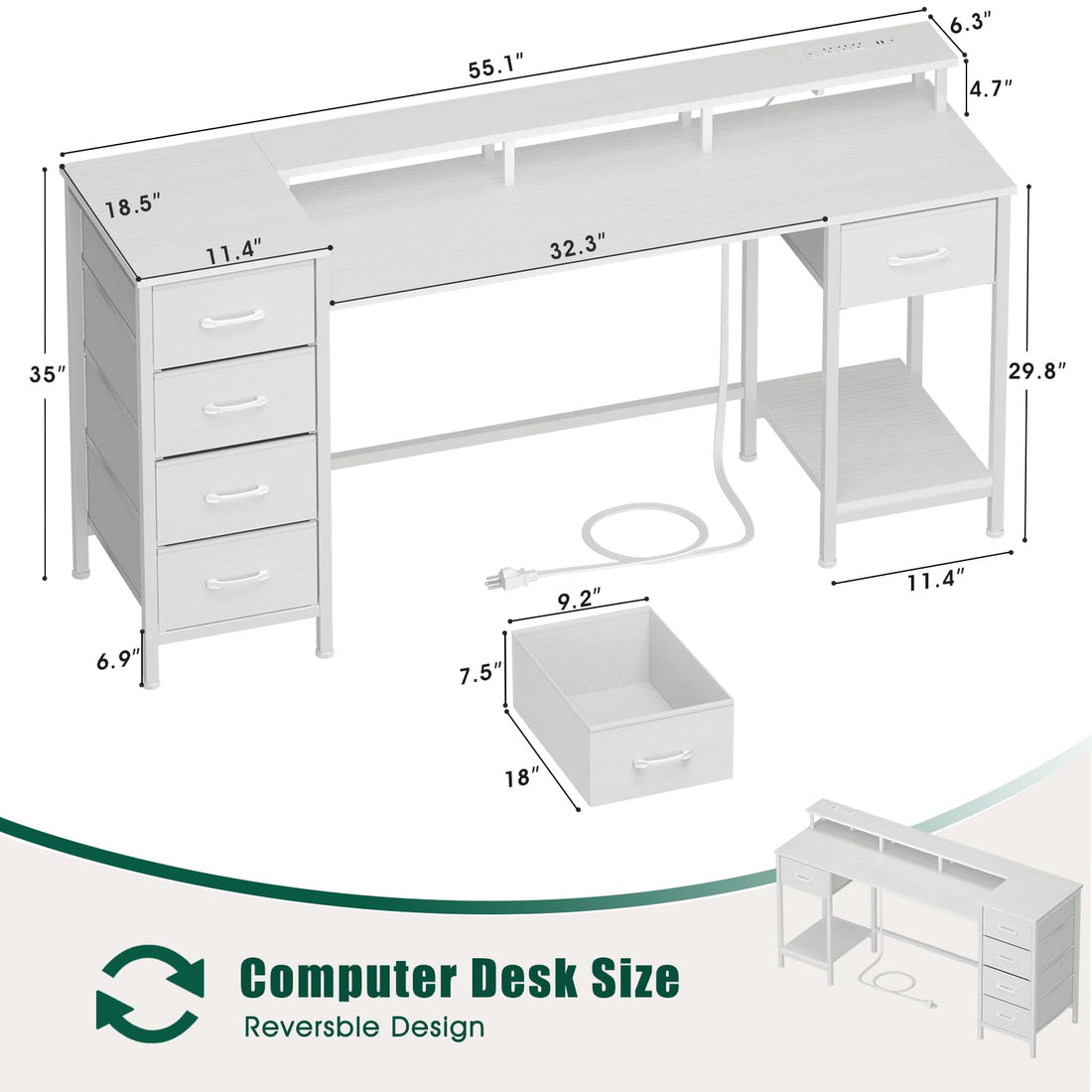 47" Gaming Desk with LED & Power Outlets, Black