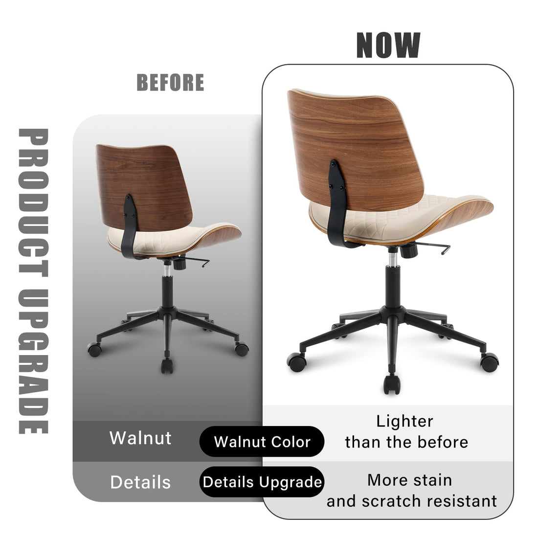 Armless Office Chair with Wheels, Beige