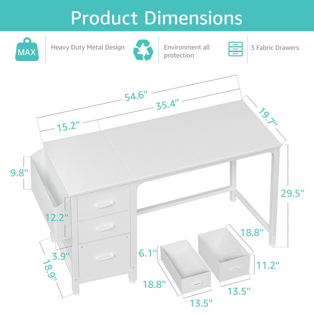 Lufeiya 47" Desk with Fabric Drawers, Rustic Brown
