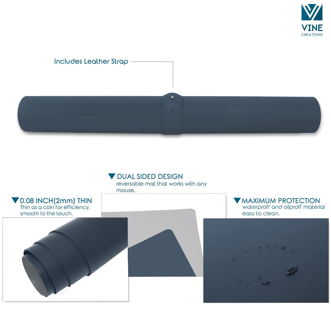 Leather Desk Pad 36"x20" – Dual-Sided Waterproof Mat, Black