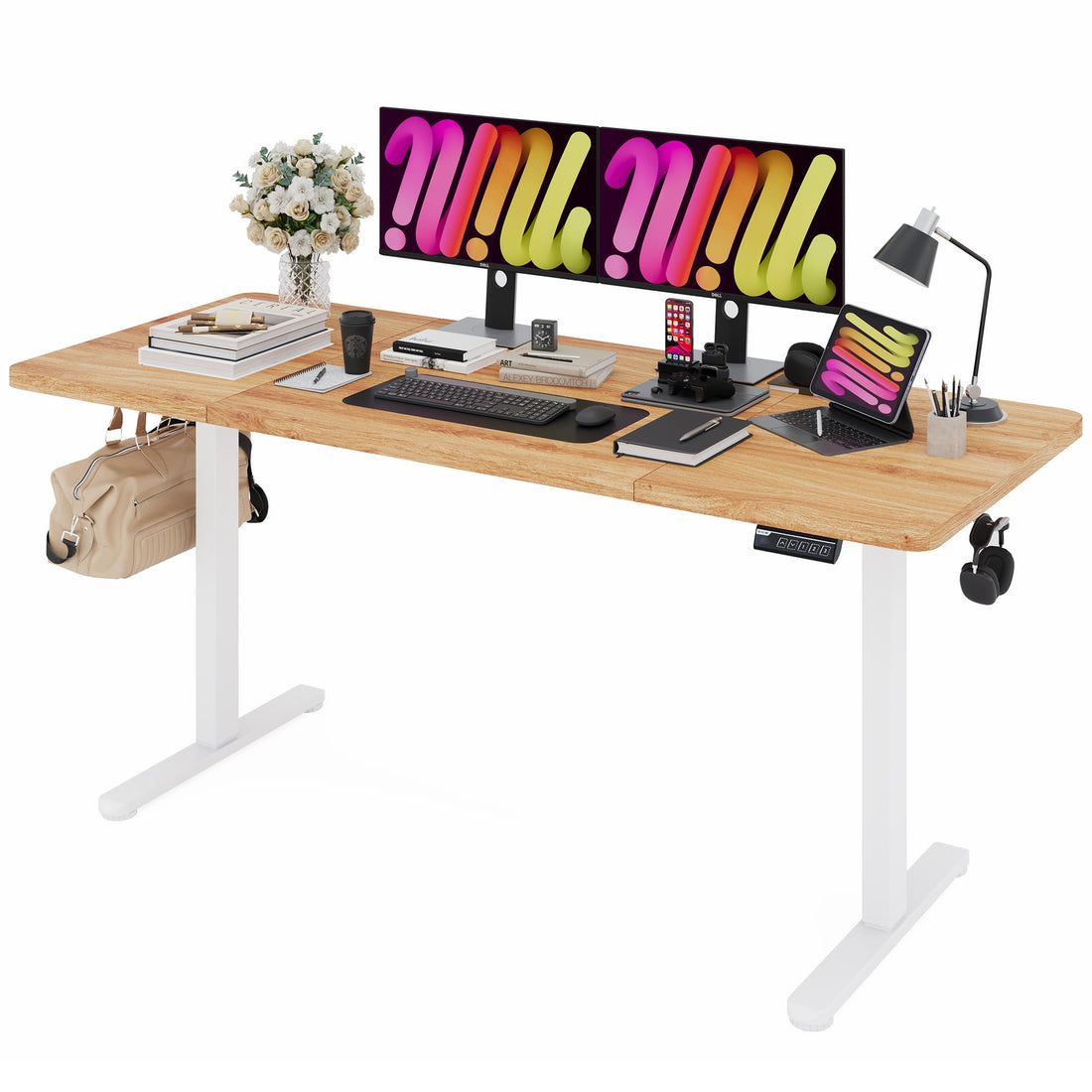 Monomi 63"x28" Electric Standing Desk, Rustic Brown/Black