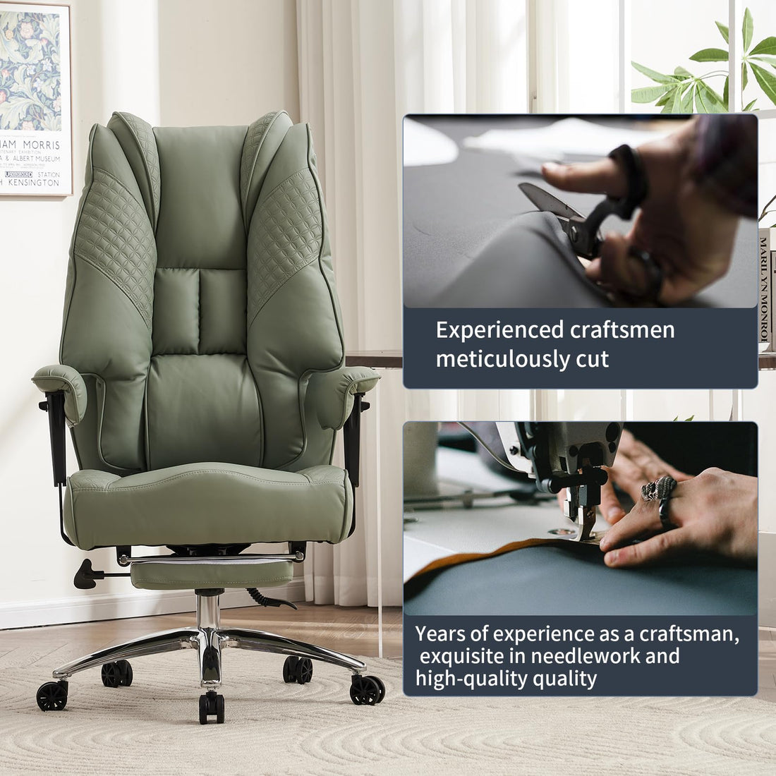 Big & Tall PU Leather Office Chair with Footrest, Brown