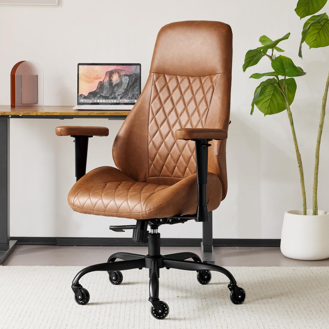 YFO Brown Leather Ergonomic Office Chair