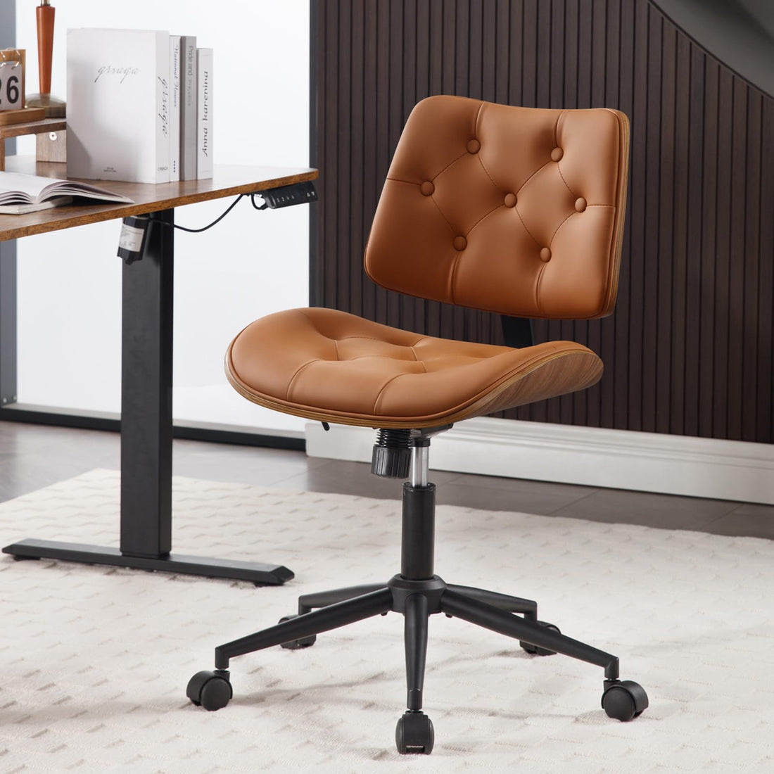 Armless Office Chair with Wheels, Beige