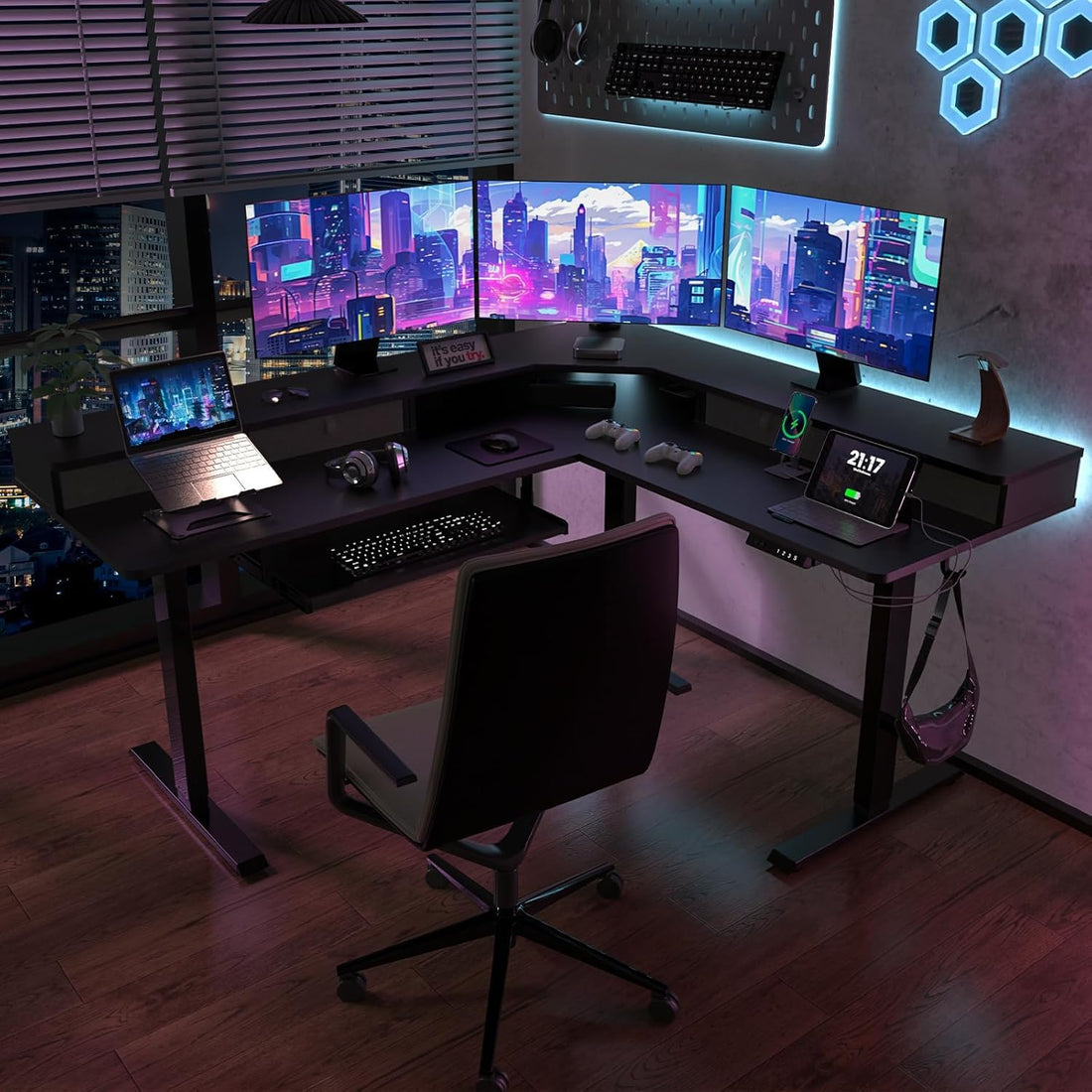 63"x55" L-Shaped Electric Height Adjustable Desk