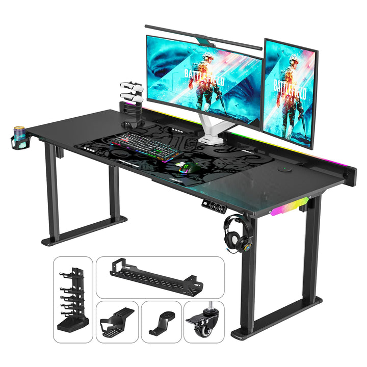 JWX 71" Dual Motor 4-Leg Standing Gaming Desk with LED