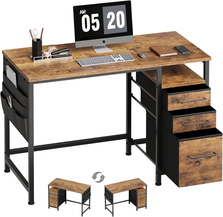 Maihail 40" Small Desk with Drawers & Shelves – Rustic Brown