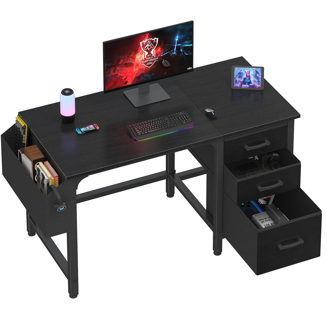 Lufeiya 47" Desk with Fabric Drawers, Rustic Brown
