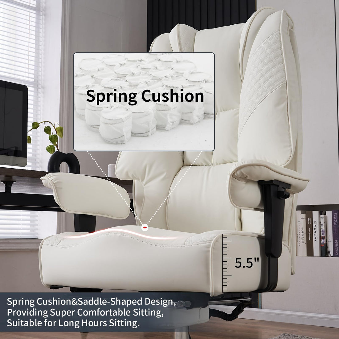 Big & Tall PU Leather Office Chair with Footrest, Brown