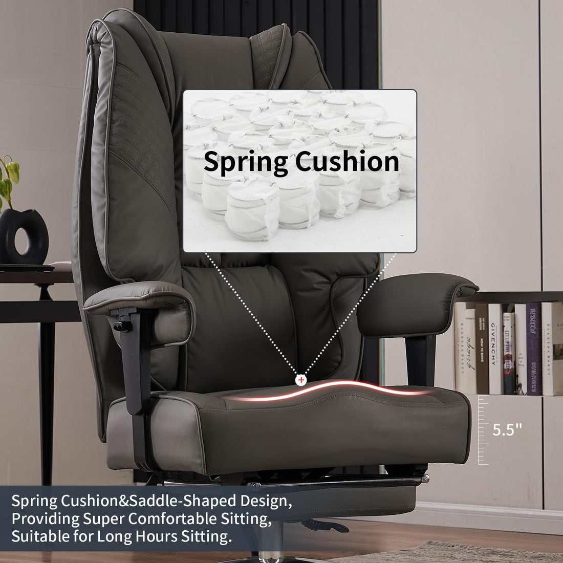 Big & Tall PU Leather Office Chair with Footrest, Brown