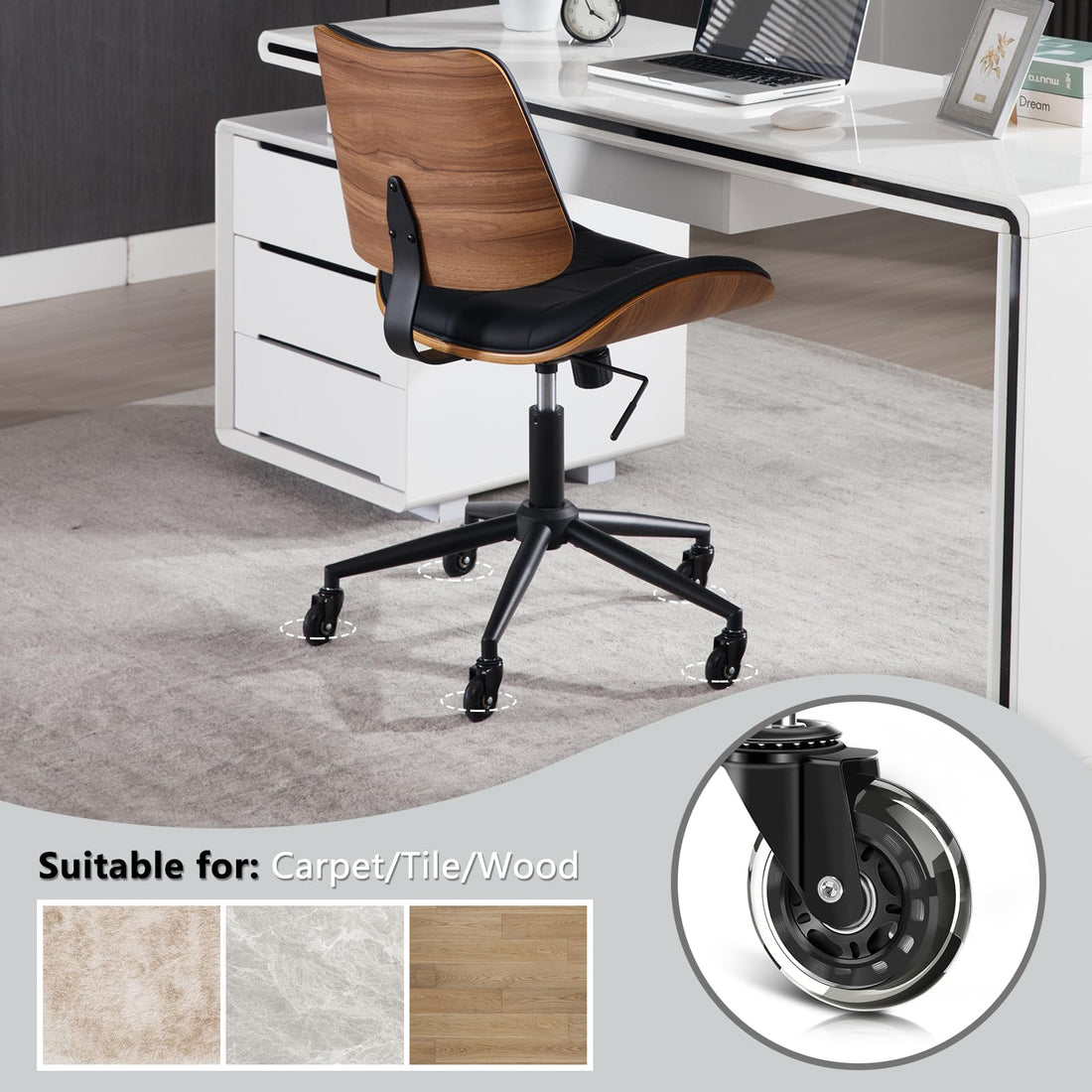 Armless Office Chair with Wheels, Beige