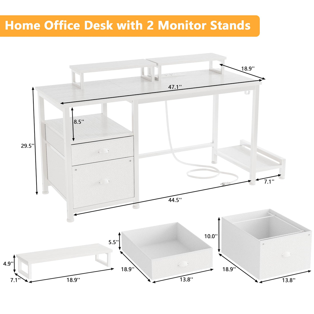Furologee 47" Desk with Storage, Rustic Brown